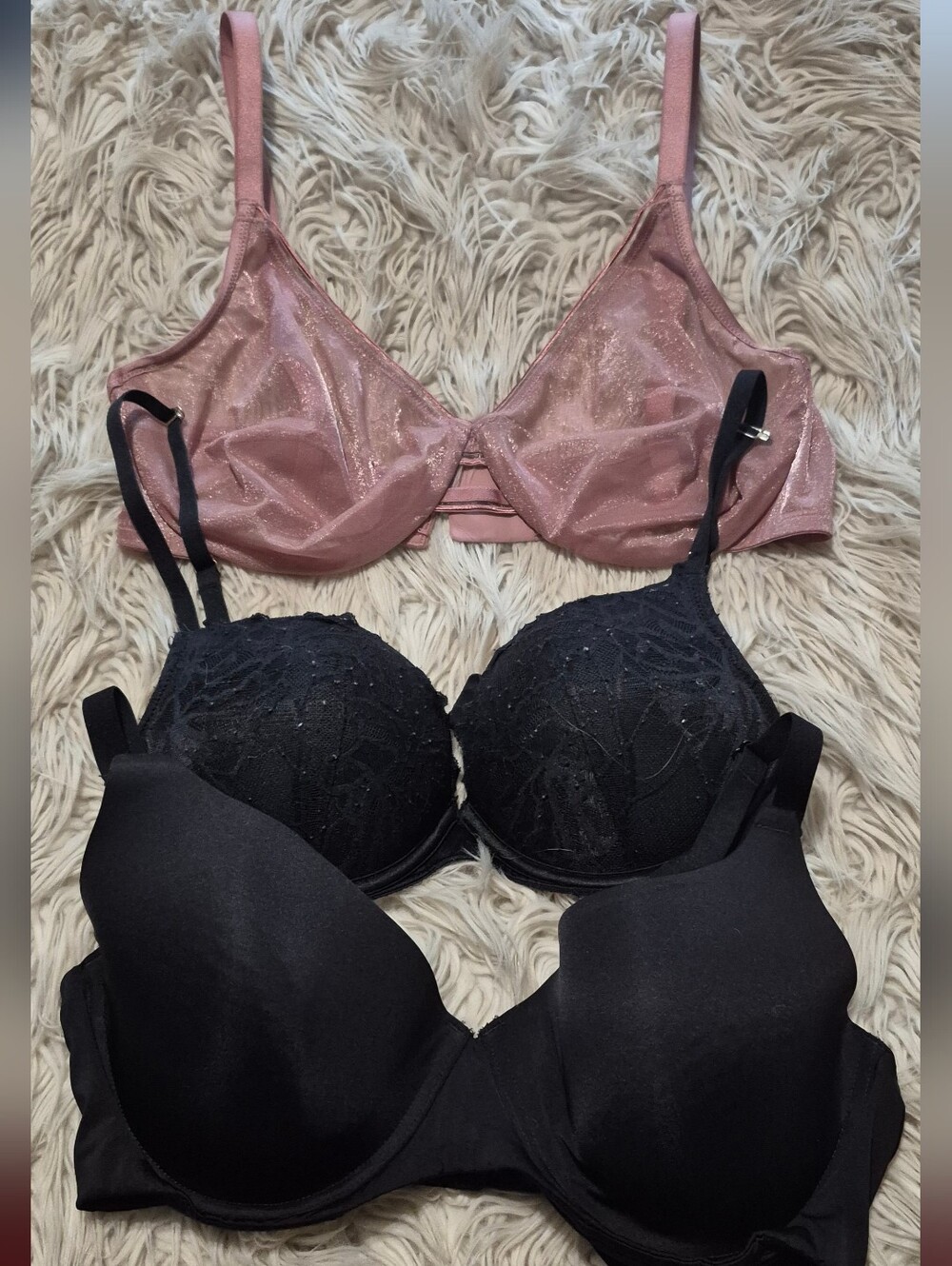 La Vie En Rose Pink Glitter & Black Bra Set